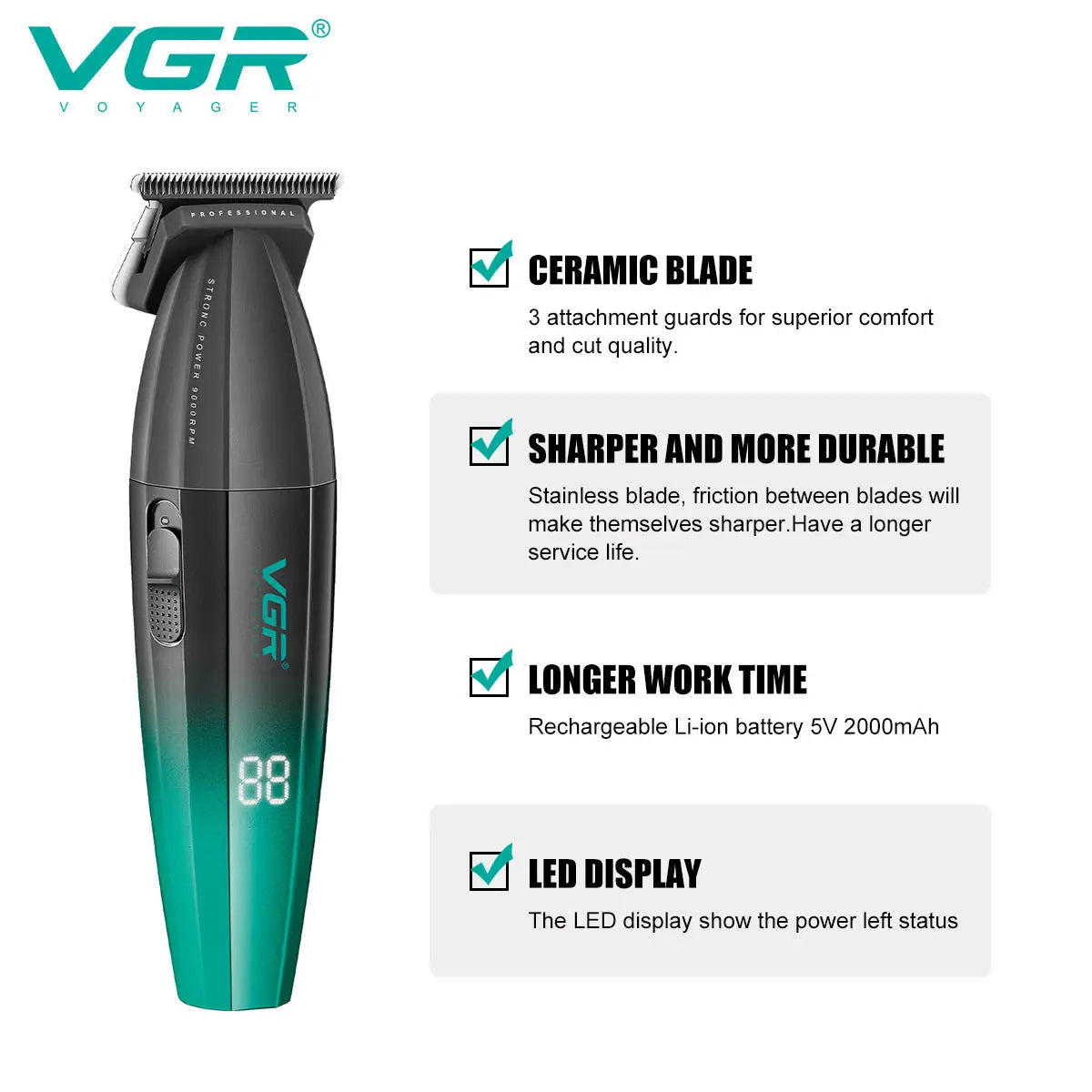 VGR V-906 Hair Salon Home Hair Trimmer Gradient Metal Body
