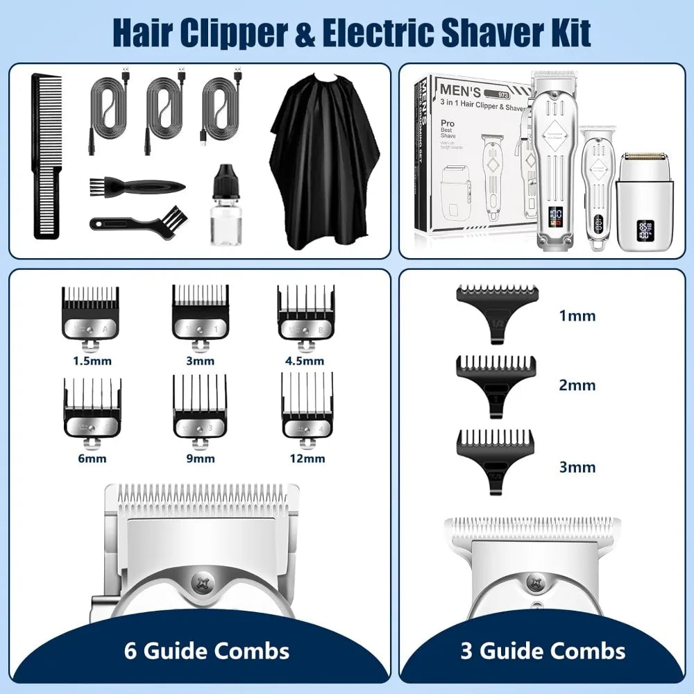 Hair Clippers Professional Cordless for Men, Electric Foil Shavers Set