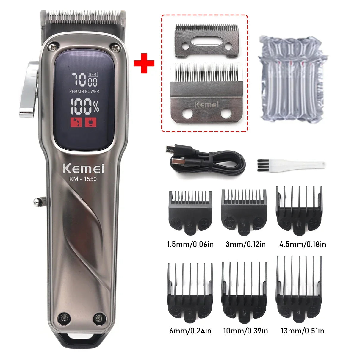 KEMEI Km-1550 Professional Hair Clipper for Men LED Display