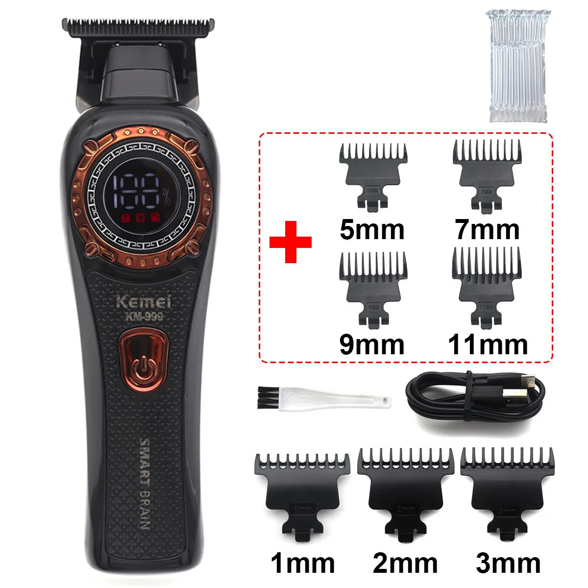Kemei KM-999 Hair Trimmer for Men DLC T-Blade Zero Gapped