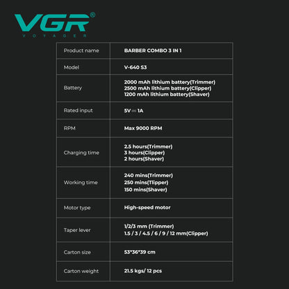 VGR Hair Trimmers Professional Hair Cut Machine Adjustable V-640 S3