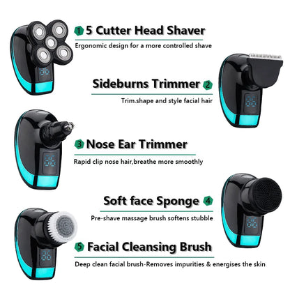 5 In 1 Electric Shaver For Men Bald Head Hair Clipper Nose Trimmer