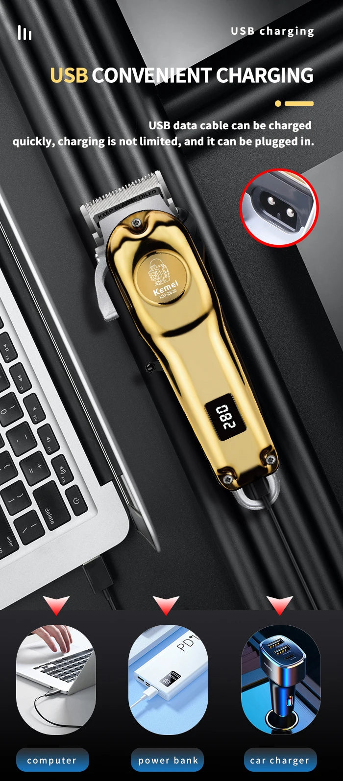 Kemei Professional Hair Clippers Barber Electric Cordless Trimmer