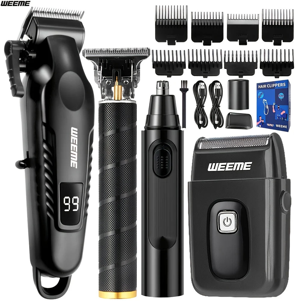 4 in 1 Men Grooming Kit LCD Display USB Rechargeable Hair Clipper