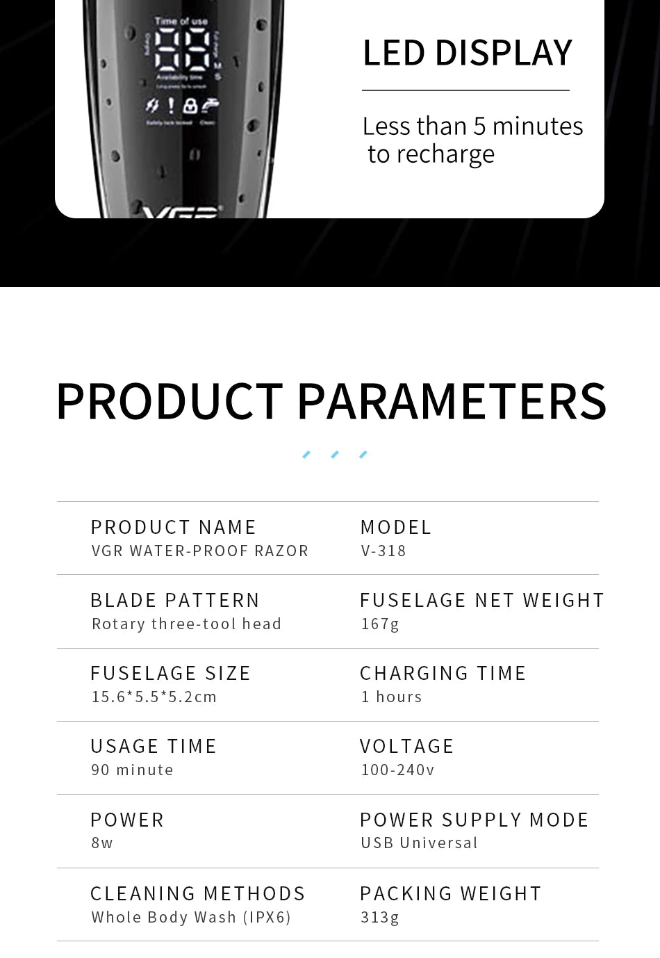 VGR 318 Shaver Electric Razor Professional Shaving Machine for Men