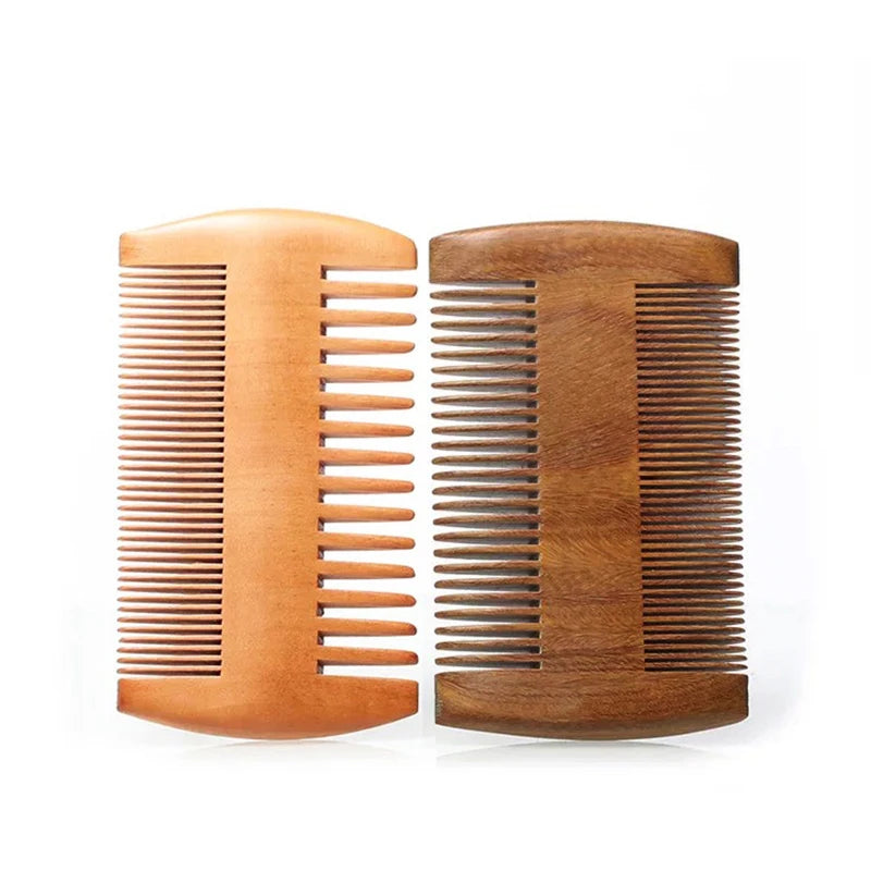 Natural Wood Hair Brush Beard Comb with PU Leather Case