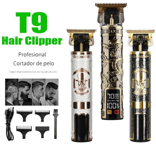 USB Electric LCD Hair Clipper Trimmer All In One Gold Light Head