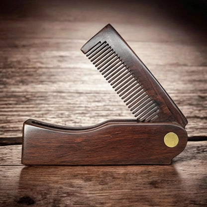 Folding Comb Premium Natural Dark Sandalwood Wooden