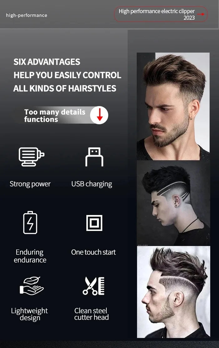 Kemei Professional Barber Hair Clippers USB Trimmer