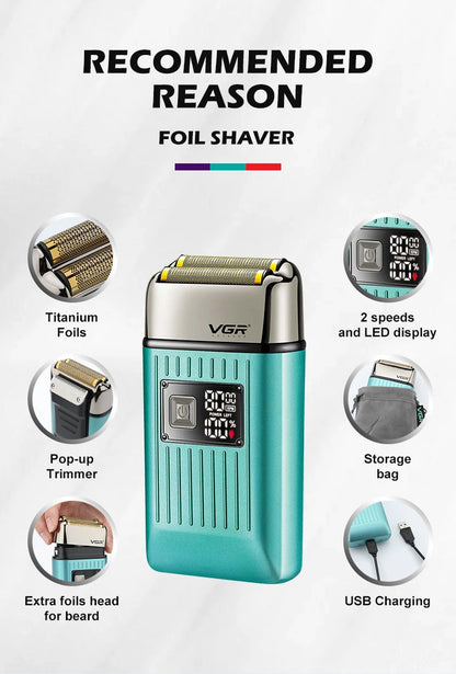 VGR V-357 reciprocating shaver alloy double blade deep cleaning shaver