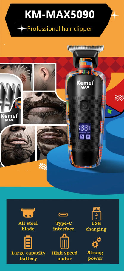 Kemei Professional Men Barber Hair Clipper Fashion Graffiti