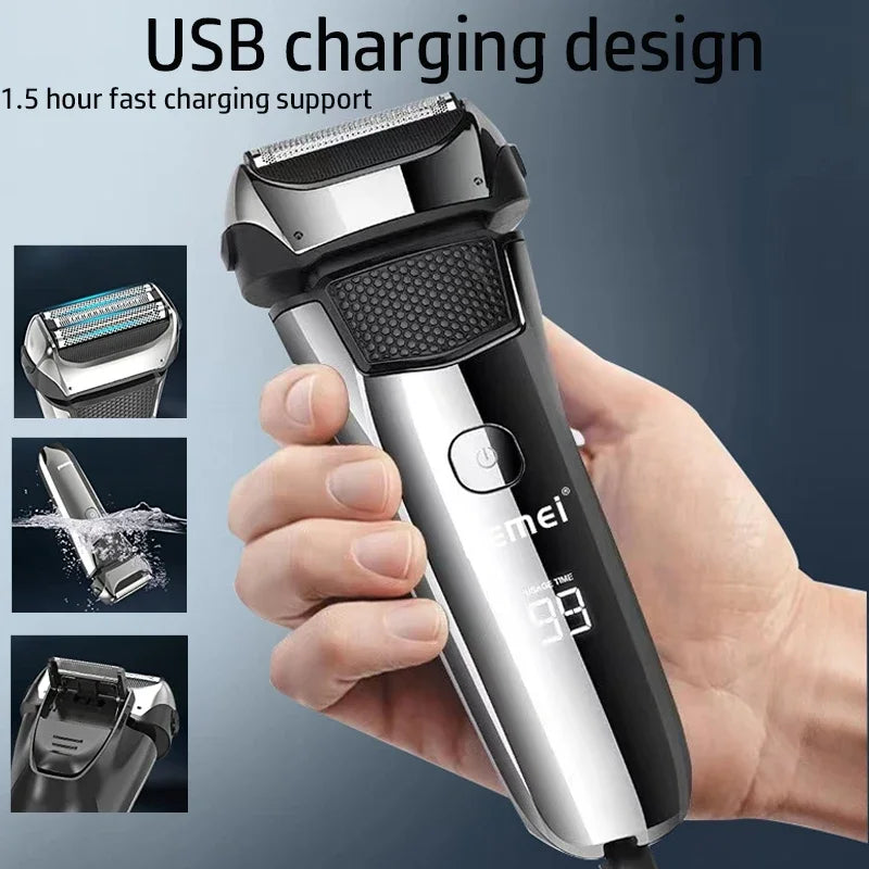 Kemei Men's Electric Shaver Facial Beard Wet & Dry Shaver