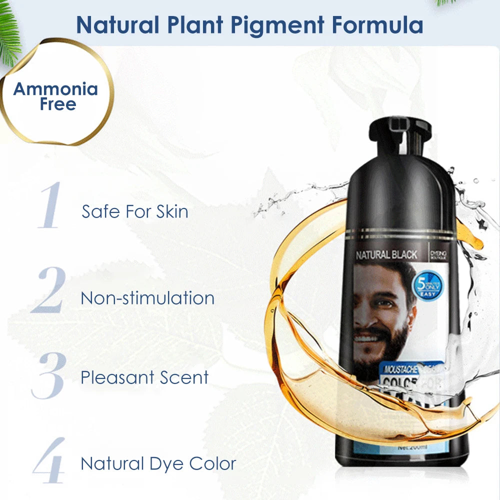 Natural Black Beard Dye Shampoo Permanent Long Lasting
