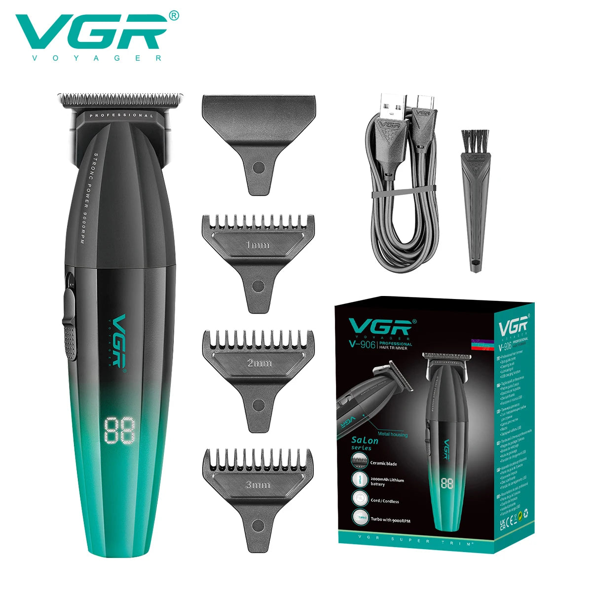 VGR V-906 Hair Salon Home Hair Trimmer Gradient Metal Body