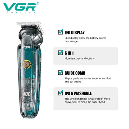 VGR 102 6-in-1 high-end men's hair clipper professional shaver