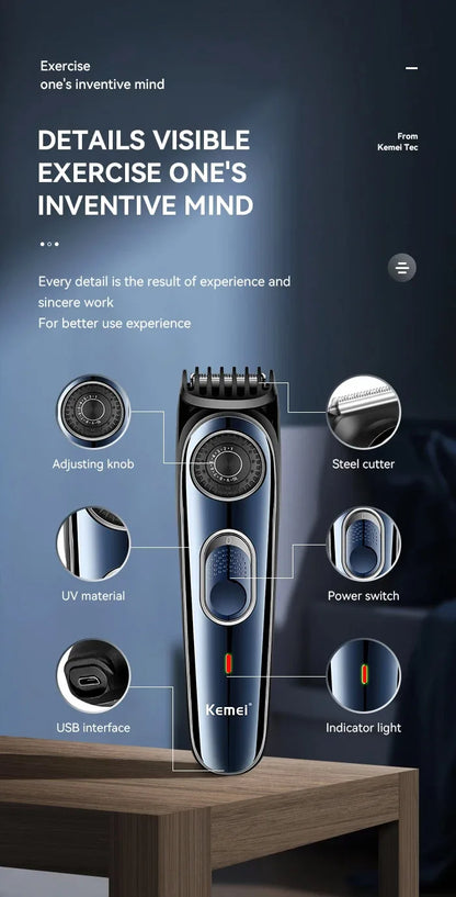 Kemei Cordless Adjustable 1-10mm Hair Trimmer For Men