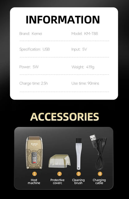 Kemei 8500 RPM Electric Shaver for Men Rechargeable Beard Shaver