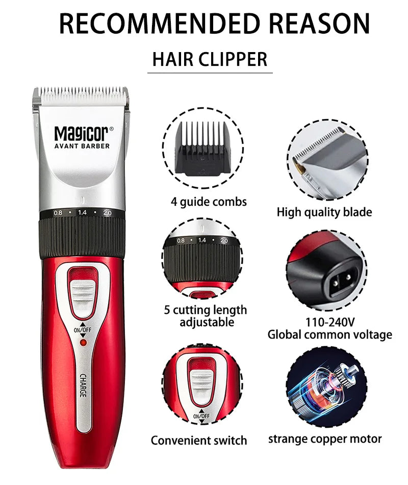 MAGICOR Professional Hair Clipper Red Hair Trimmer Hair Cutting