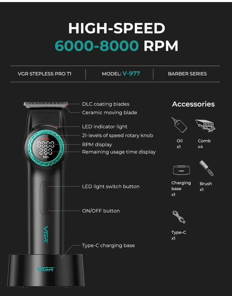 VGR 977 377 new hair trimming set high-end men's hair clipper