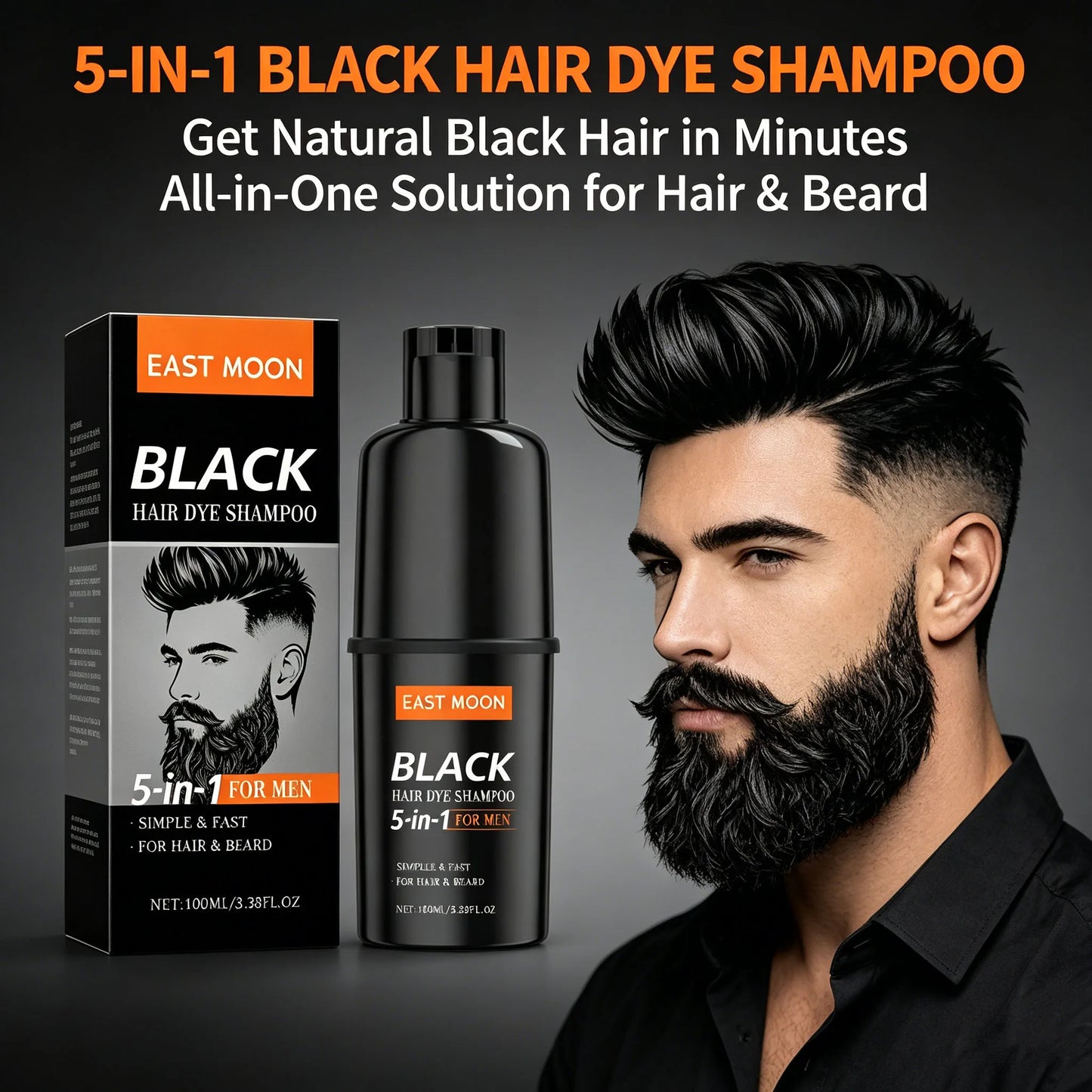 East Moon Men's Black Hair Dye Shampoo Fast Coloring