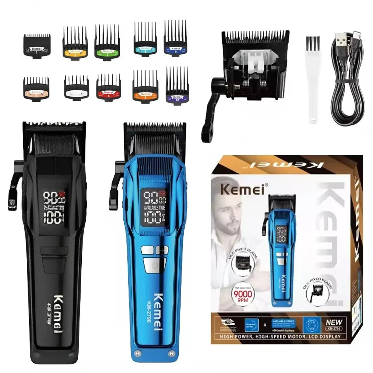 Kemei Hair Trimmer Professional Clippers Brushless Motor 9000 RPM