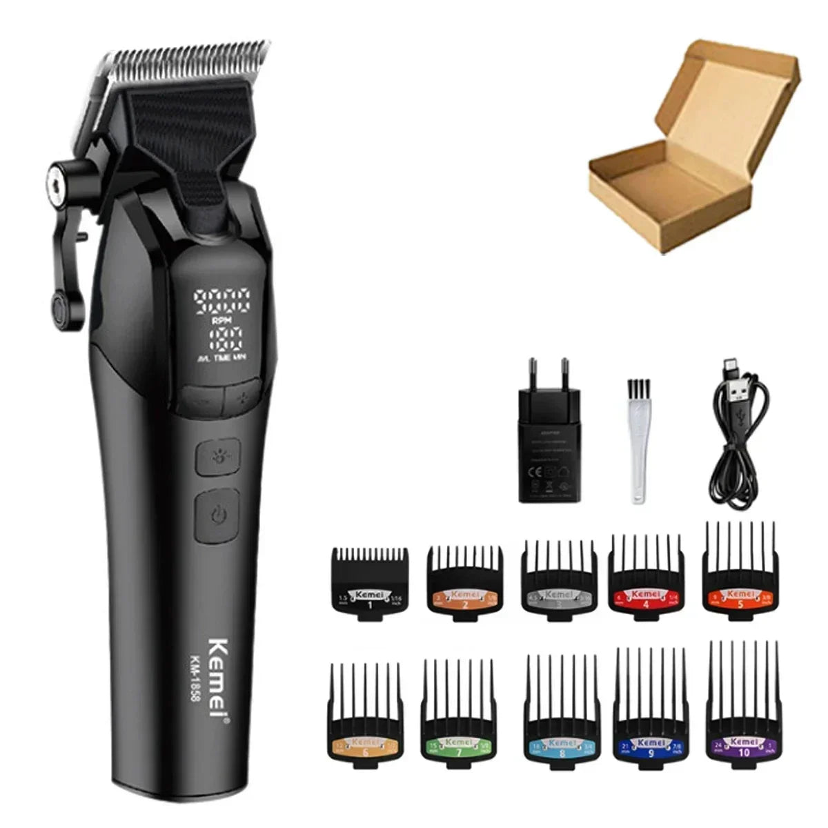9000RPM Kemei KM-1858 Men's Hair Clipper DLC Blade LED Display