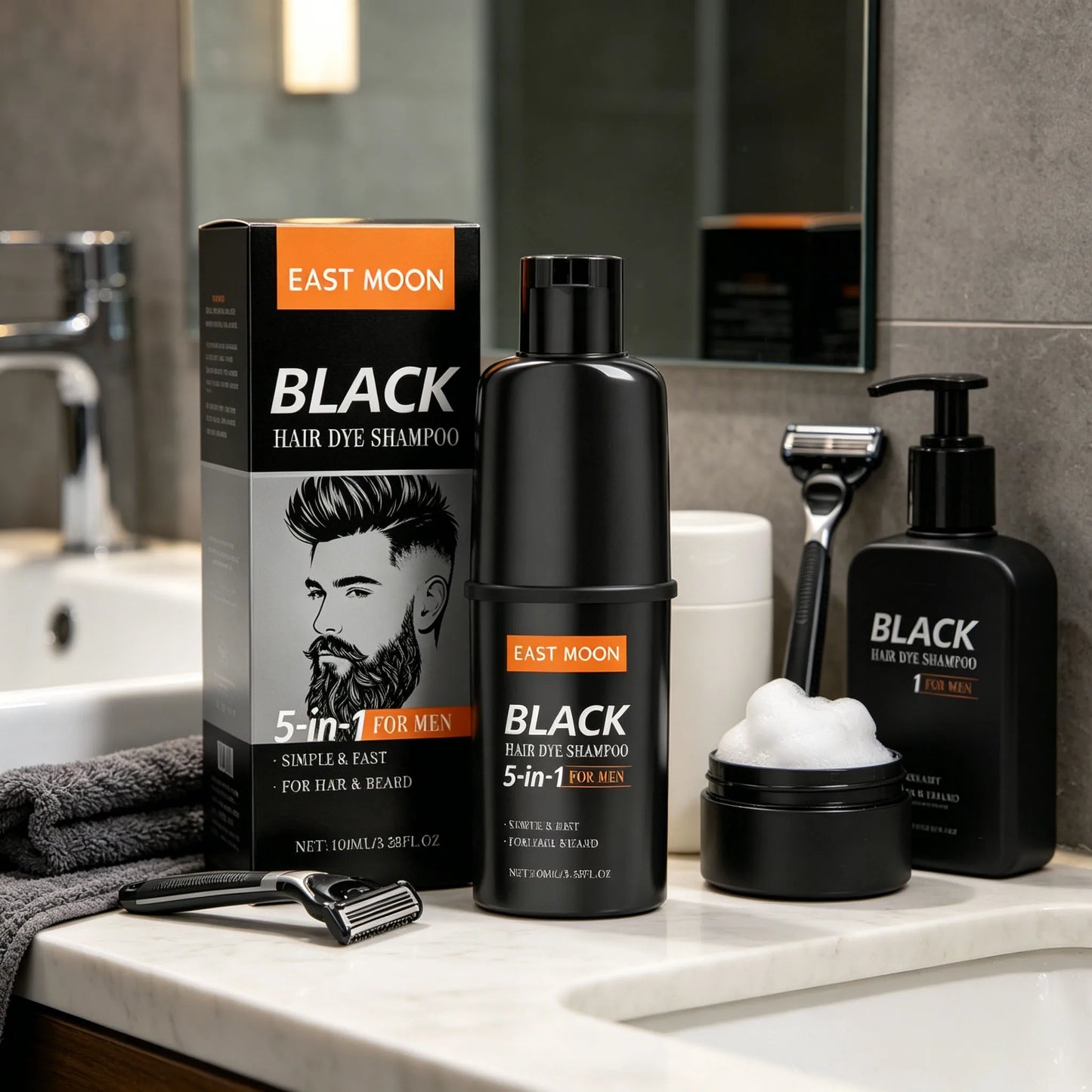 East Moon Men's Black Hair Dye Shampoo Fast Coloring
