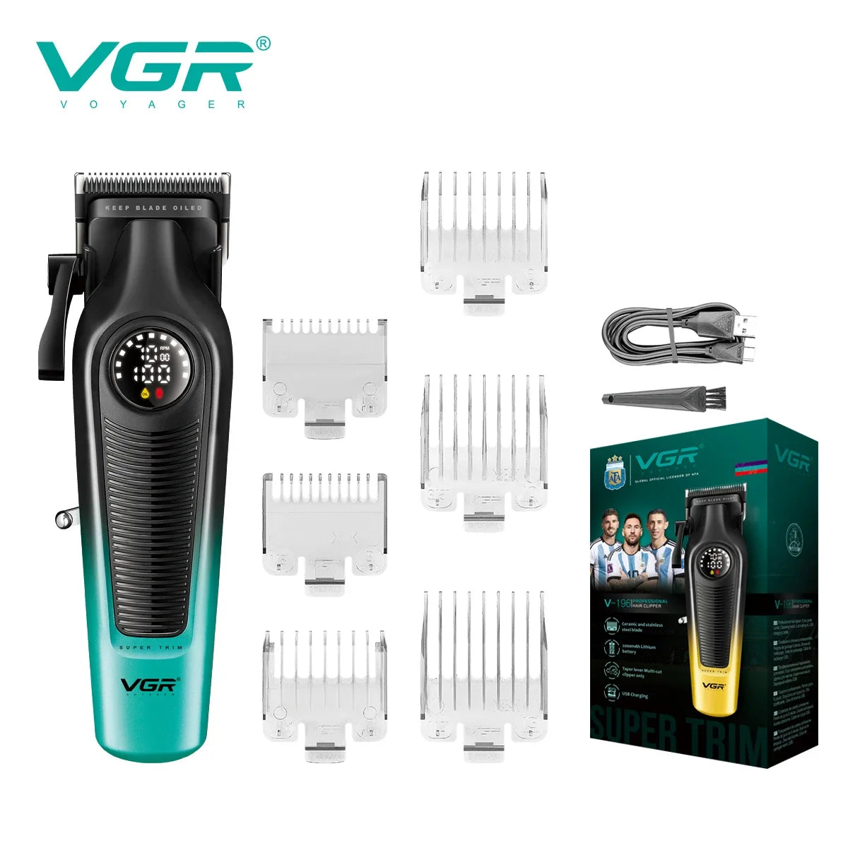 VGR 196 Professional Hair Clipper DLC Blade LED Display