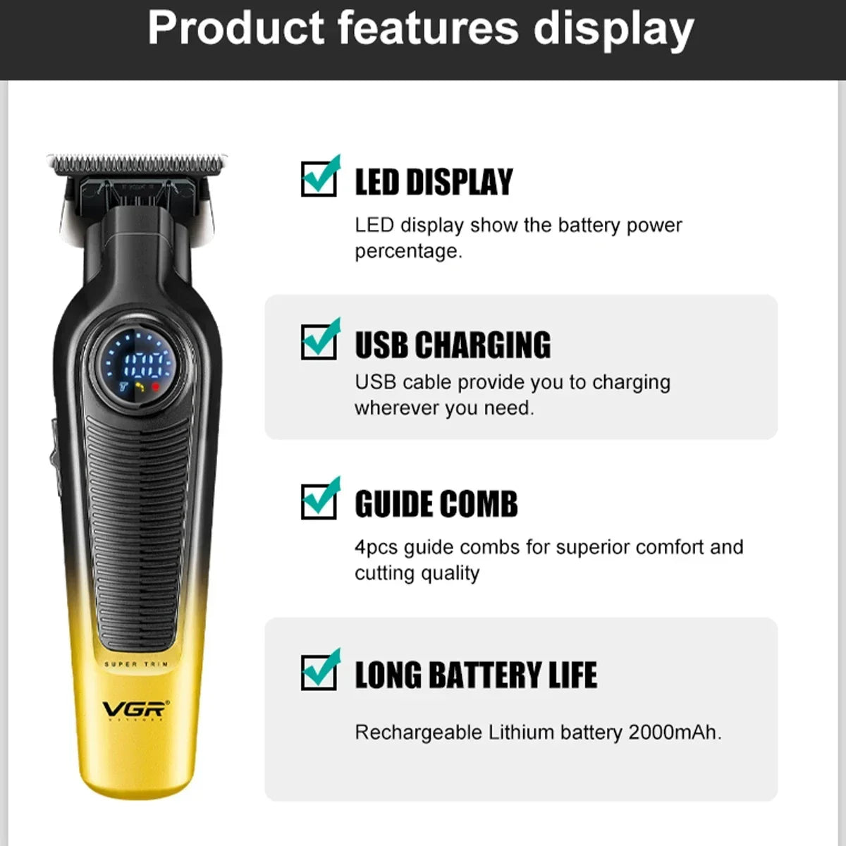 VGR V-996 Cordless Trimmer Electric Hair Clipper Haircut Barber