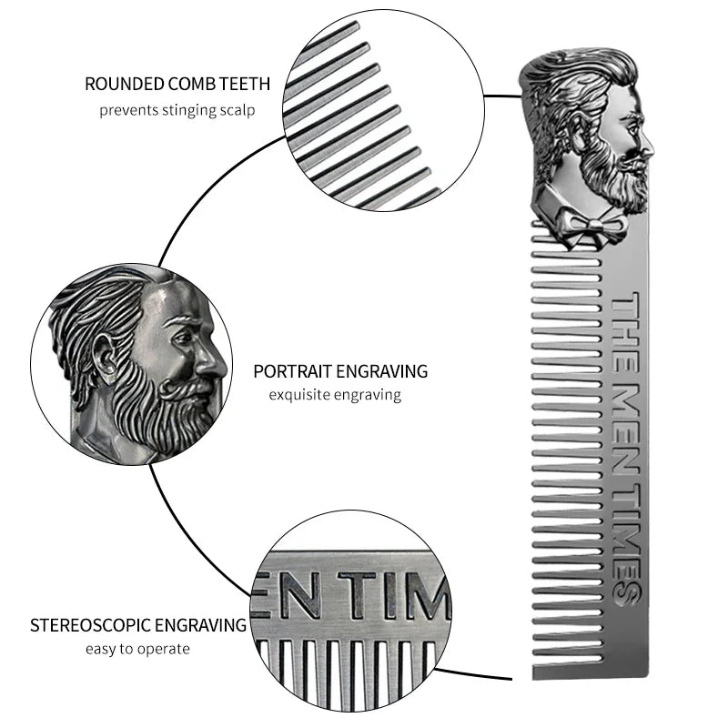 Professional Styling Metal Stainless Steel Men Beard Comb