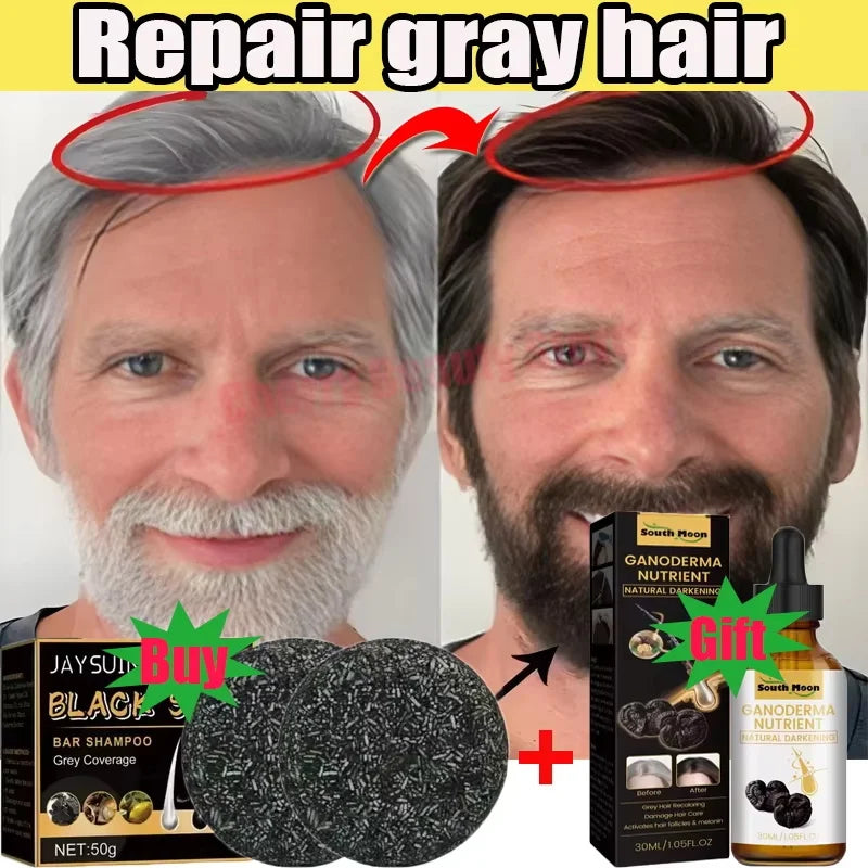 Magic White Hair to Black Shampoo Dye Soap Natural