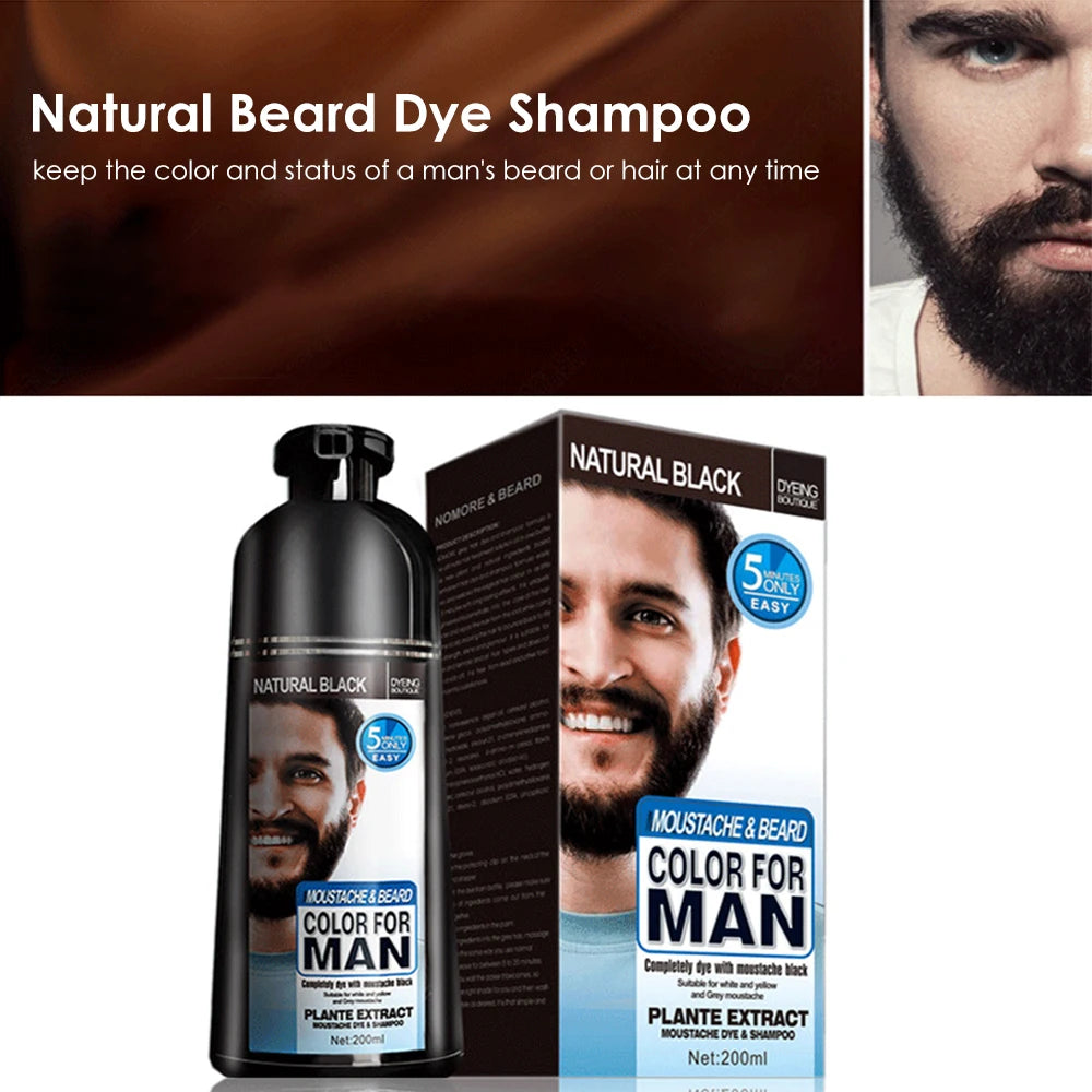 Natural Black Beard Dye Shampoo Permanent Long Lasting