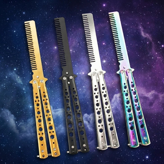 Professional stainless steel folding butterfly beard comb