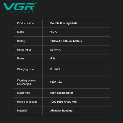 VGR Shaver Professional Beard Trimmer Portable Shaving Machine  V-377
