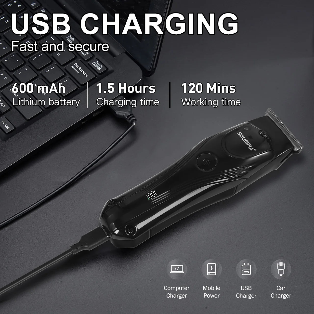 Solimpia Portable Home Hair Trimmer Intelligent Lithium Battery