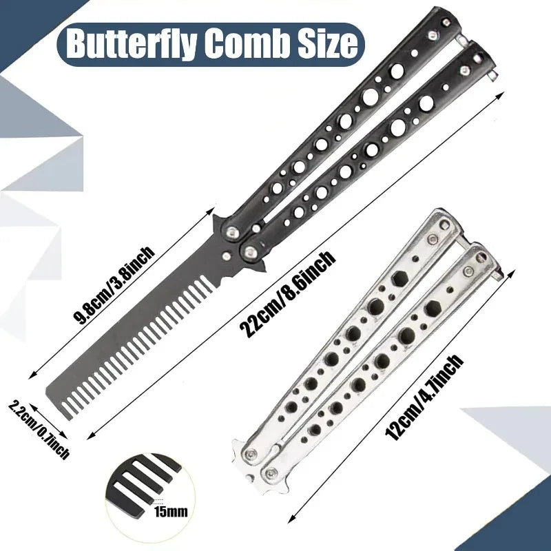 Foldable Comb Stainless Steel Practice Training Butterfly Comb
