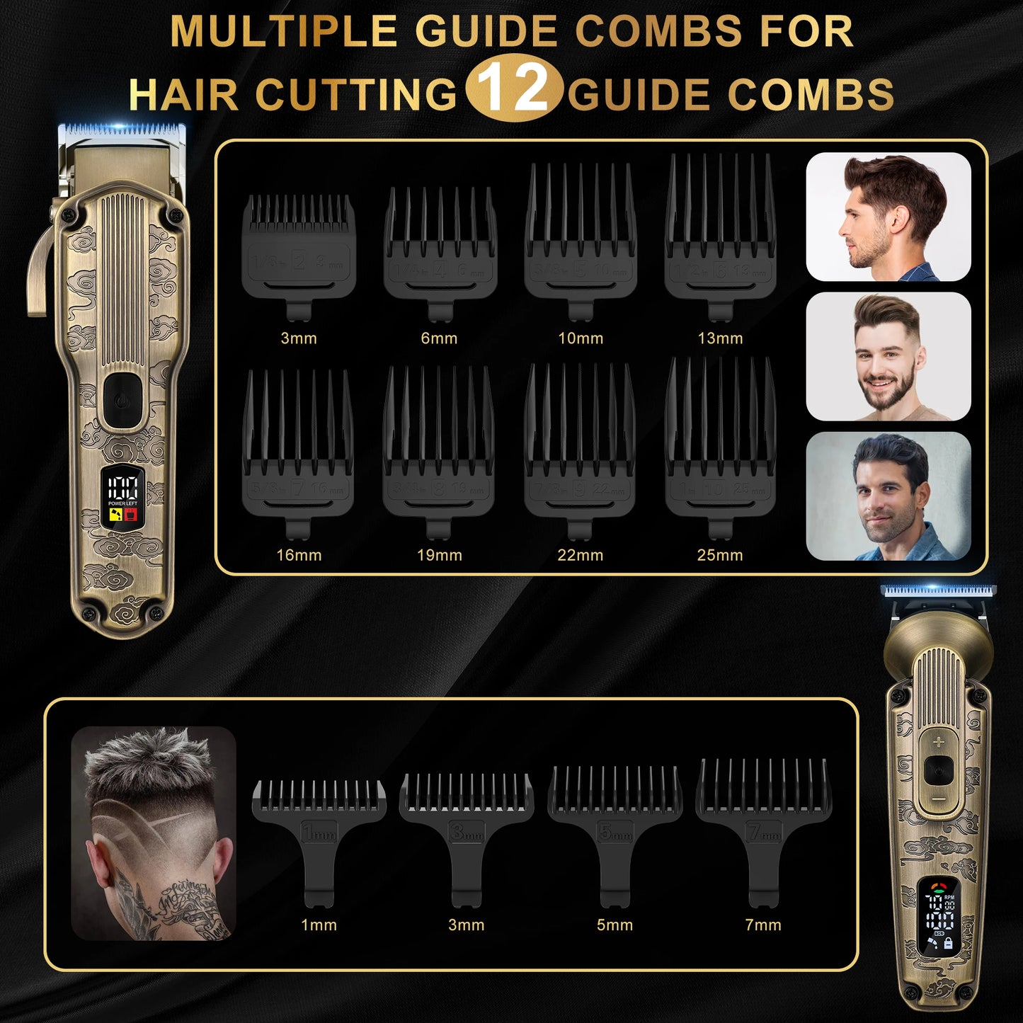 2PC Professional Hair Cutting Machine Cordless Beard Trimmer