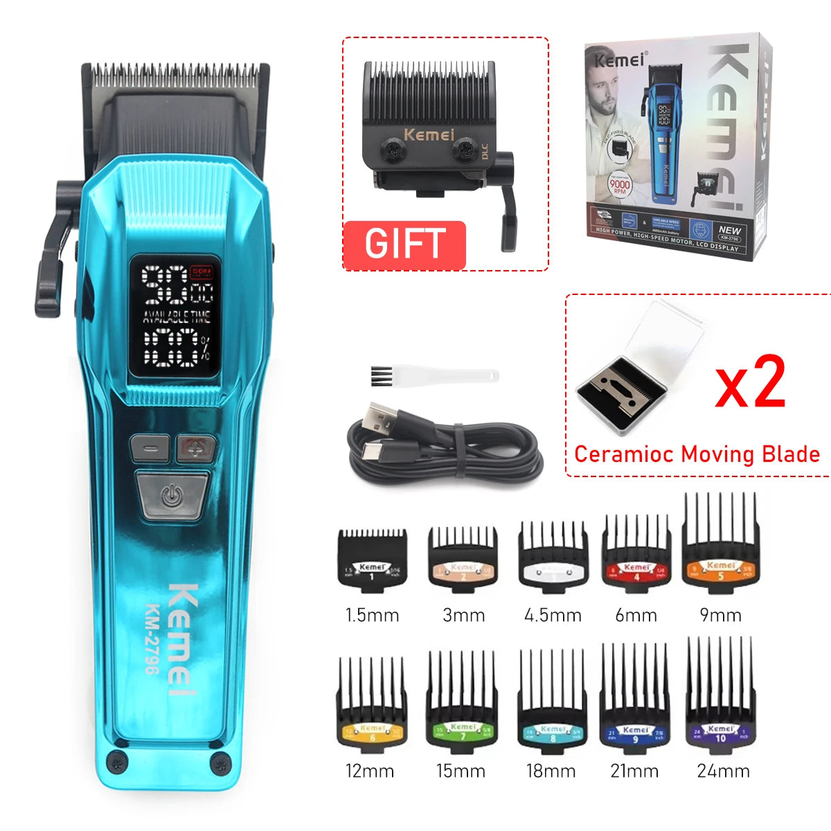 9000RPM Brushless Motor 4600mAh KM2796 Hair Clipper