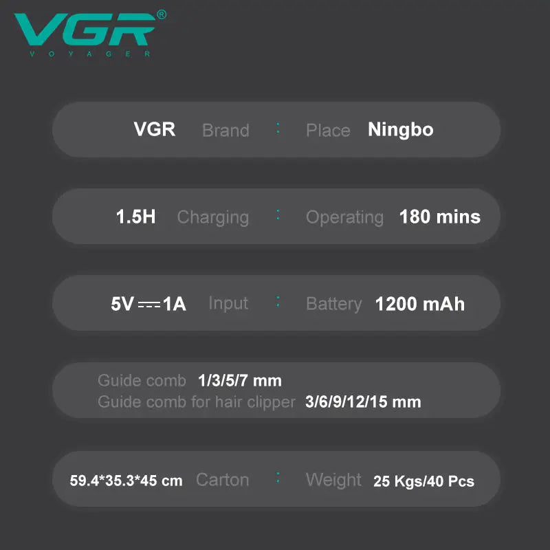 VGR 102 6-in-1 high-end men's hair clipper professional shaver