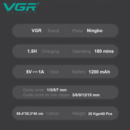 VGR 102 6-in-1 high-end men's hair clipper professional shaver