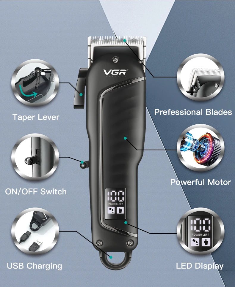 VGR Rechargeable Hair Clipper Barber Beard Hair Cutting Hair Trimmer