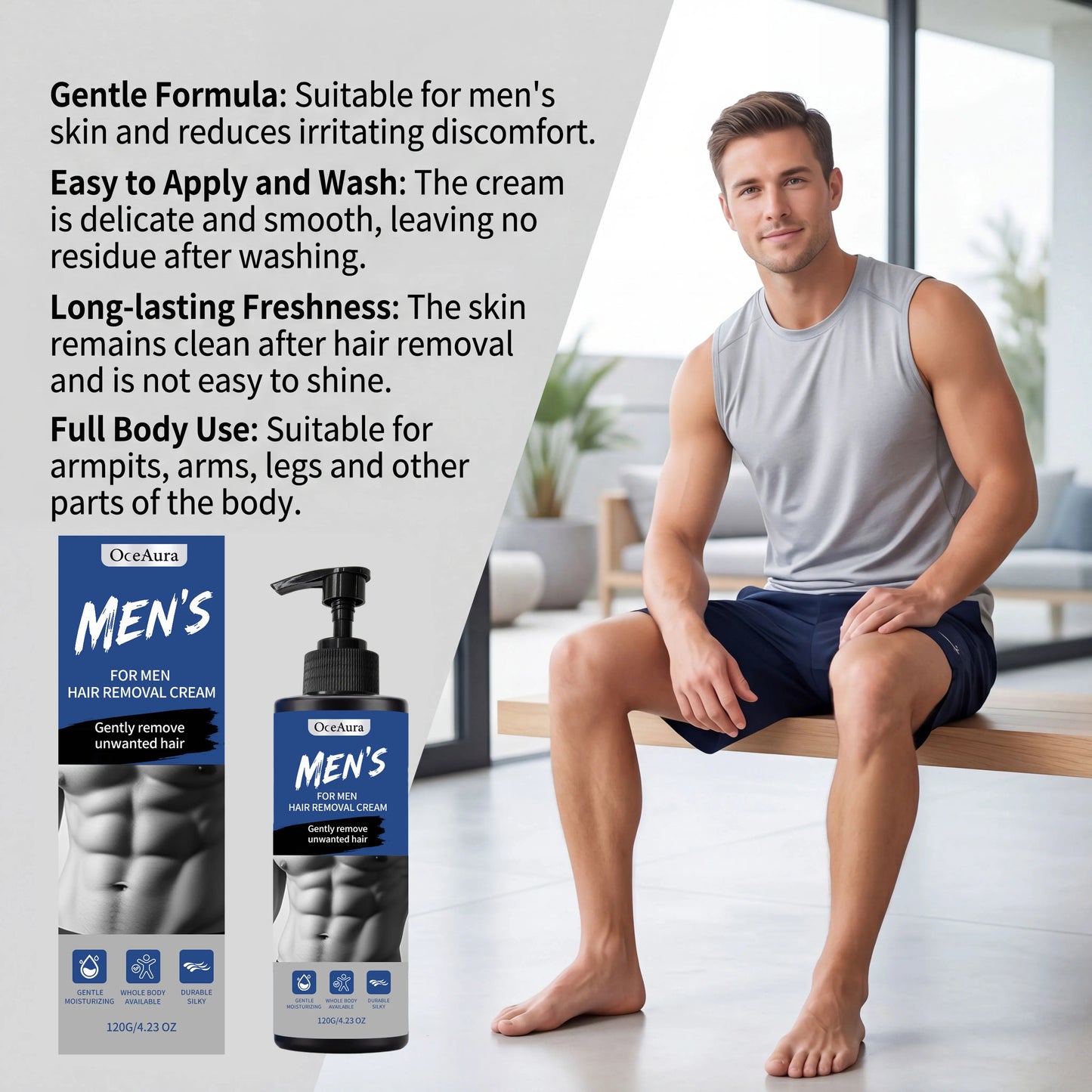 Painless Men's Body Depilatory Cream Fast Acting Hair Remover