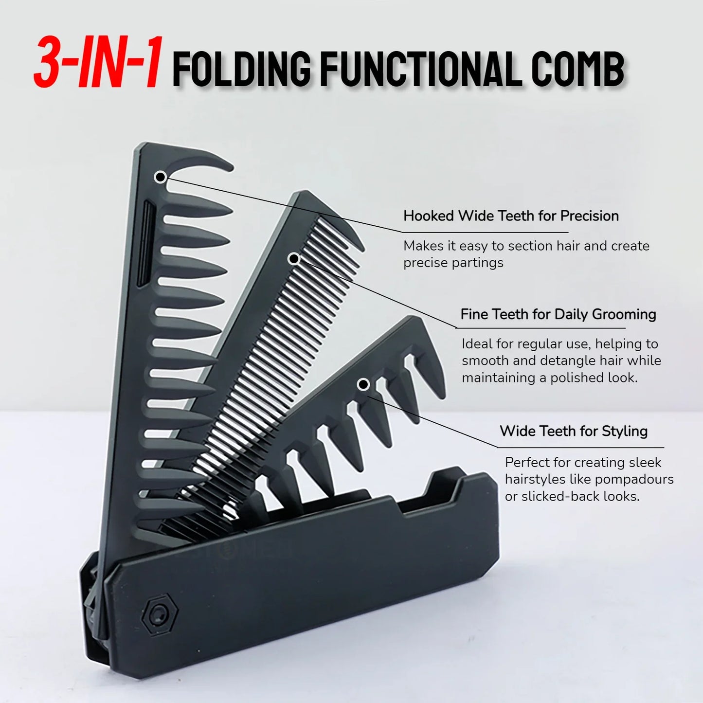 Professional 3 in 1 Pocket Folding Combs Wide Tooth