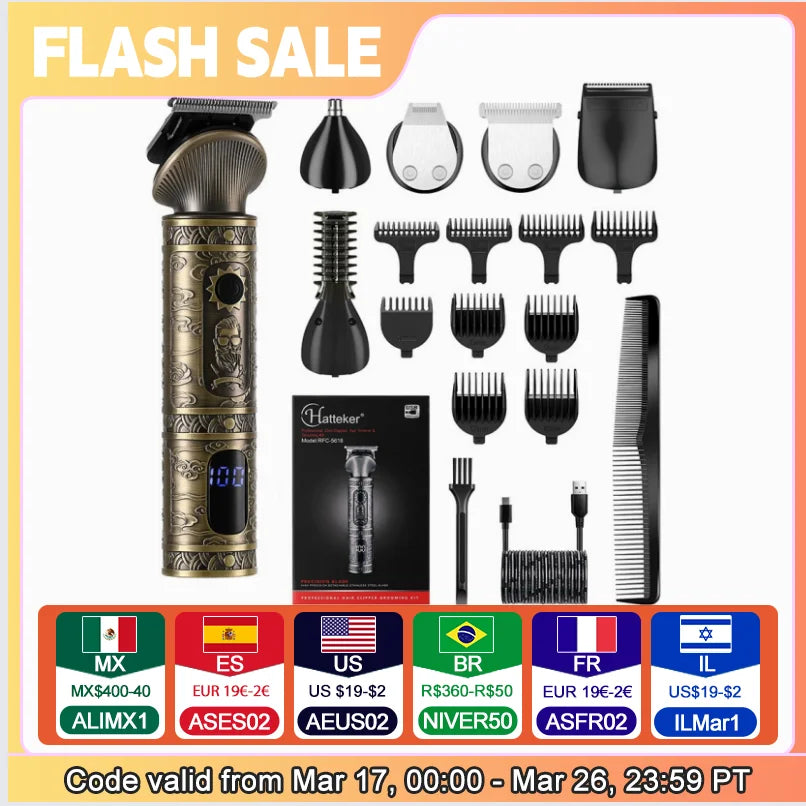 Hatteker 6 in 1 hair clipper set hair trimmer machine