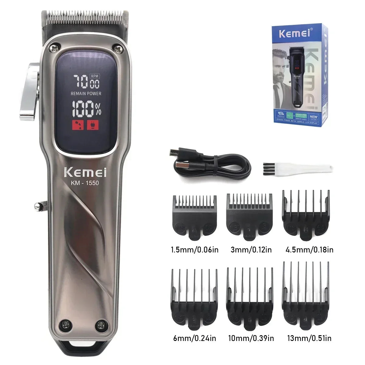 Kemei KM-1550 Professional Hair Clipper for Men LED Display