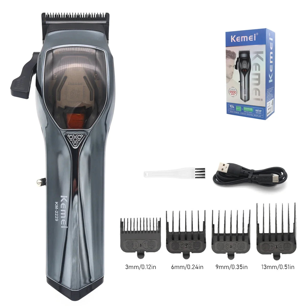 Kemei KM-2229 Men's Hair Clipper 9000 RPM Magnetic Motor