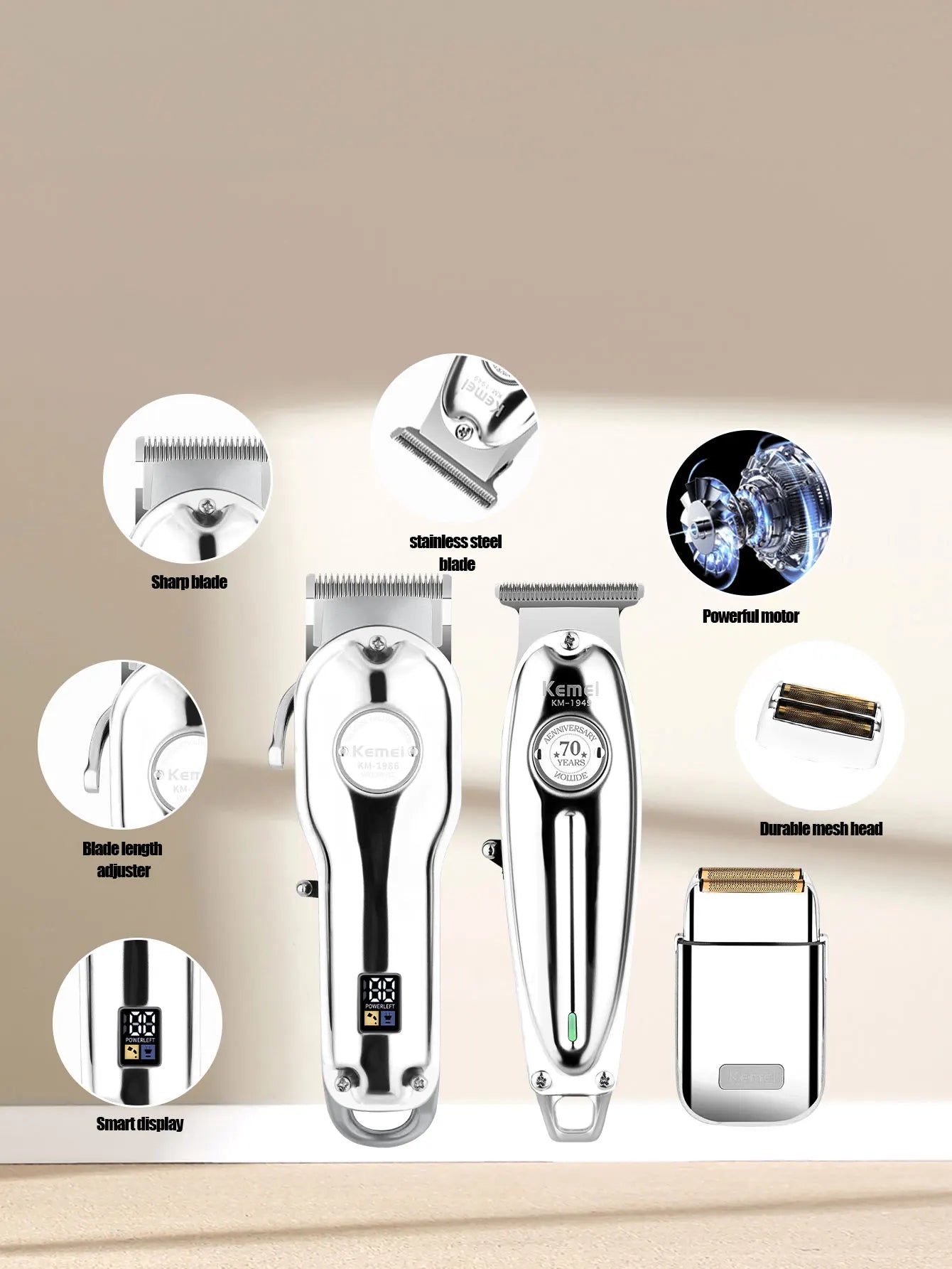 Kemei Professional Finishing Hair Clipper Kit Electric Cordless