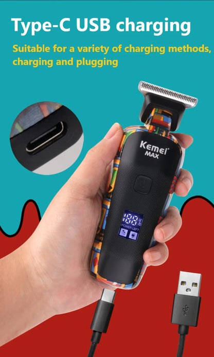 Kemei Professional Men Barber Hair Clipper Fashion Graffiti