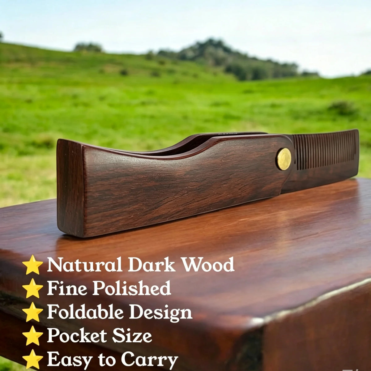 Folding Comb Premium Natural Dark Sandalwood Wooden
