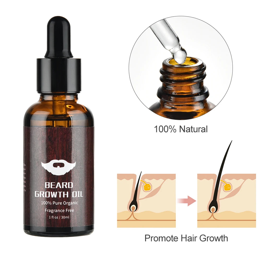 4 Pieces Beard Growth Kit Hair Enhancerbeard Oil Moisturizing Hair Roller Comb